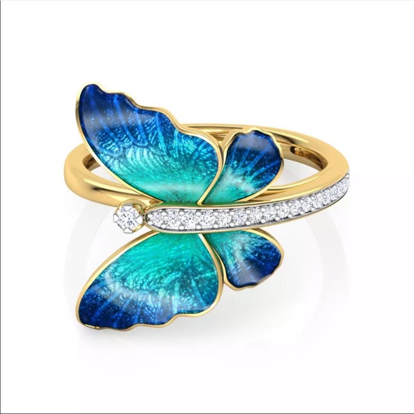 New Women’s Beautiful Butterflies Sapphire Ring - Picture 3 of 6